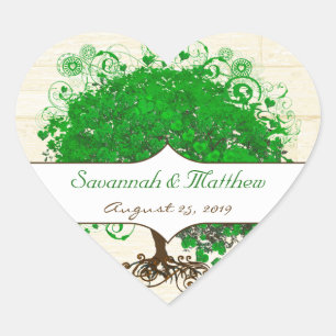 Emerald Heart Leaf Tree Barn Wood Wedding Seal