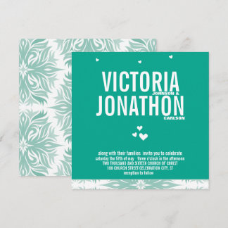 Emerald Heart Modern Floral Typography Wedding Invitation