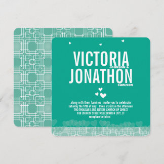 Emerald Heart Modern Floral Typography Wedding Invitation