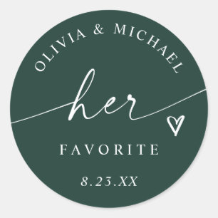 Emerald Her Favourite Script Wedding Treat Bag Classic Round Sticker