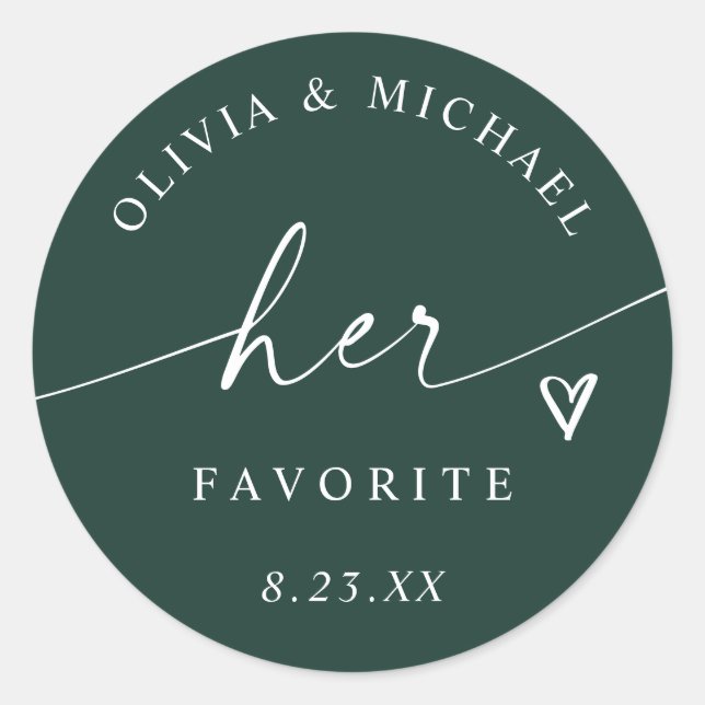 Emerald Her Favourite Script Wedding Treat Bag Classic Round Sticker (Front)