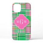 Emerald Hot Pink Preppy Patchwork Madras Monogram