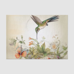 Emerald Hummingbird Spray of Orange Red Flowers Tissue Paper