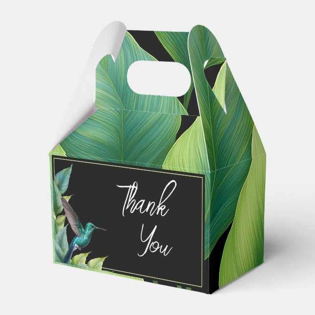 Emerald Hummingbird Tropical Leaves Wedding Favour Box (Front Side)