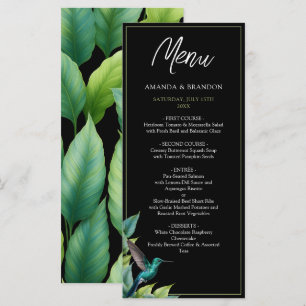 Emerald Hummingbird Tropical Leaves Wedding Menu