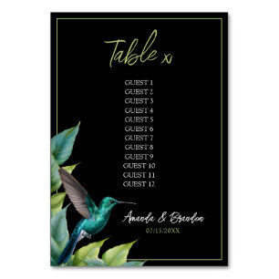 Emerald Hummingbird Tropical Leaves Wedding Table Number