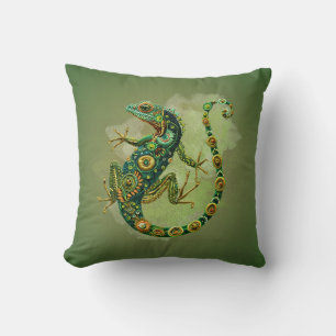 Emerald Iguana Pattern Throw Pillow