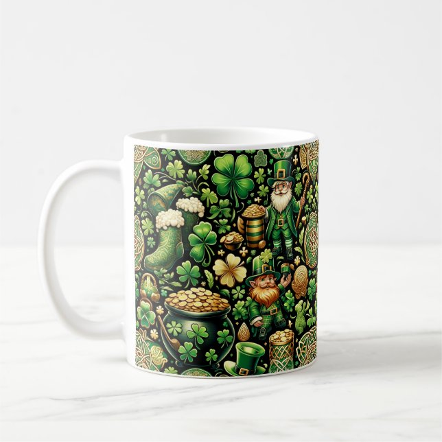 Emerald Isle Charm: Seamless St. Patrick's Day Pat Coffee Mug (Left)