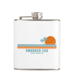 Emerald Isle North Carolina Sun Palm Trees Hip Flask