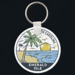 Emerald Isle North Carolina Vintage Key Ring<br><div class="desc">Emerald Isle hand drawn illustration with palm trees and waves in the background. Perfect for anyone who loves to visit Emerald Isle.</div>