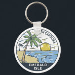 Emerald Isle North Carolina Vintage Key Ring<br><div class="desc">Emerald Isle hand drawn illustration with palm trees and waves in the background. Perfect for anyone who loves to visit Emerald Isle.</div>
