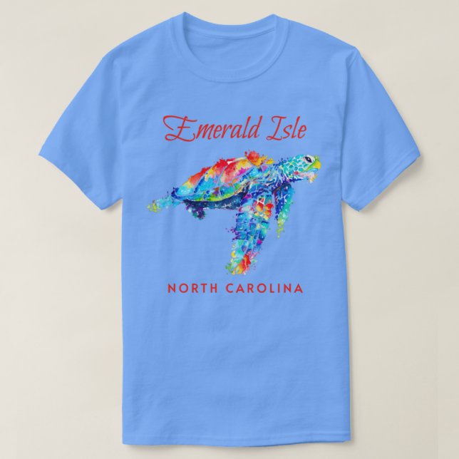 Emerald Isle North Carolina Watercolor Sea Turtle T-Shirt (Design Front)