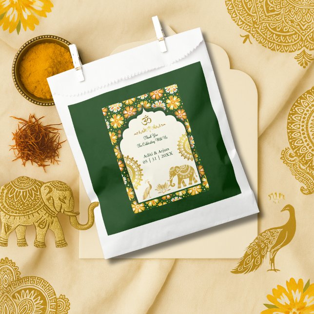 emerald ivory arch hindu motifs wedding thank you favour bags (Creator Uploaded)
