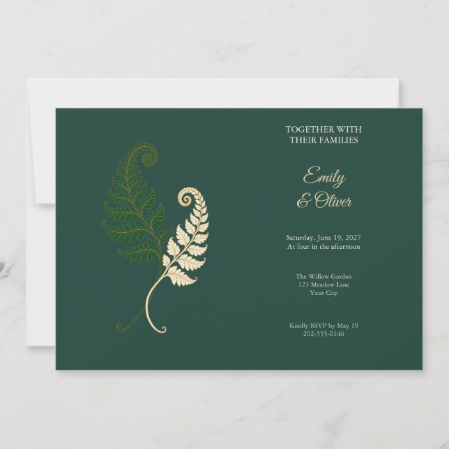 Emerald Ivory Fern Wedding Invitation (Front)