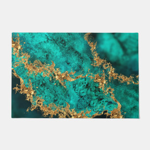 Emerald Jade Gold Splatter Abstract Doormat