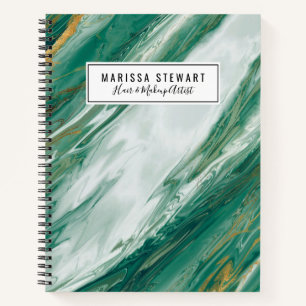 Emerald Jade Green Gold Accented Painted Marble Notebook