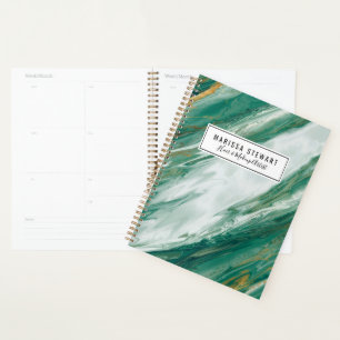 Emerald Jade Green Gold Accented Painted Marble Planner