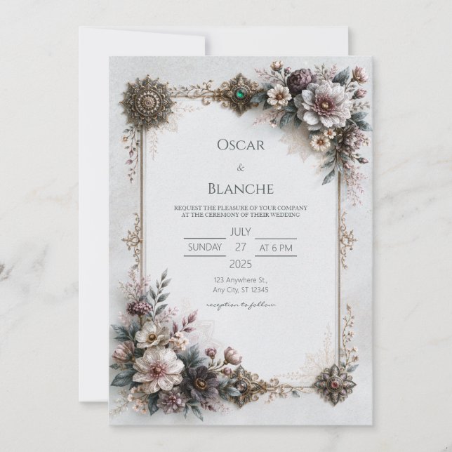 Emerald Jewel Heirloom Wedding Invitation (Front)