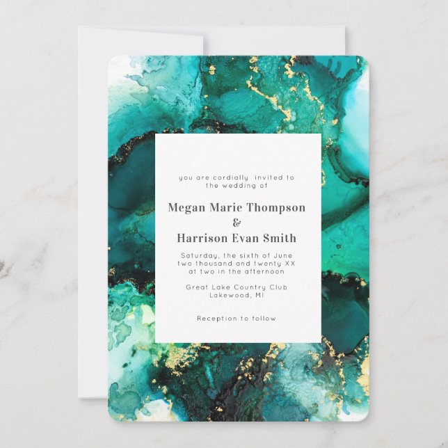 Emerald Jewel Tone Wedding Invitation (Front)
