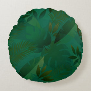 Emerald Jungle Exotic Mystic Tropical Leaves  Round Cushion
