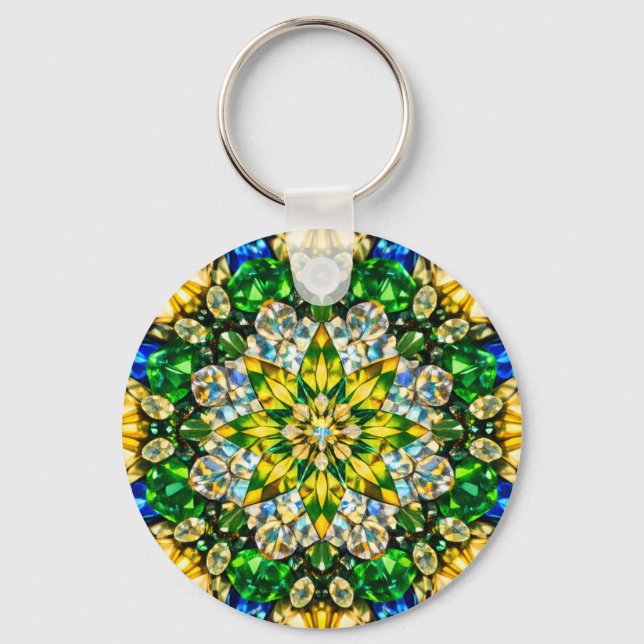 Emerald Kaleidoscope Mandala - Sparkling Keychain (Front)