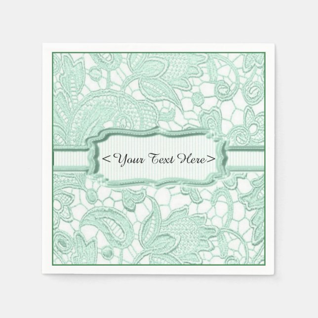 Emerald Lace Elegant Green Personalised Napkins (Front)