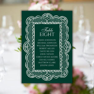 Emerald & Lace Old Money Wedding Seating Chart Table Number