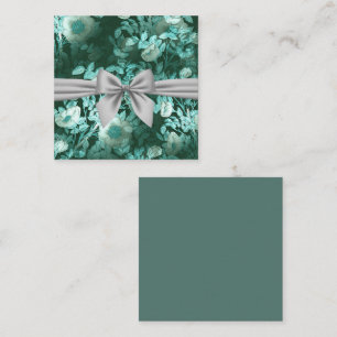 Emerald Lace White Bow Square Business Card