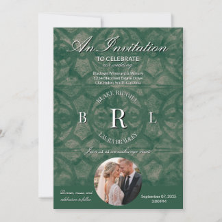 Emerald Lake Fall Muscadine Monogram Custom Photo Invitation
