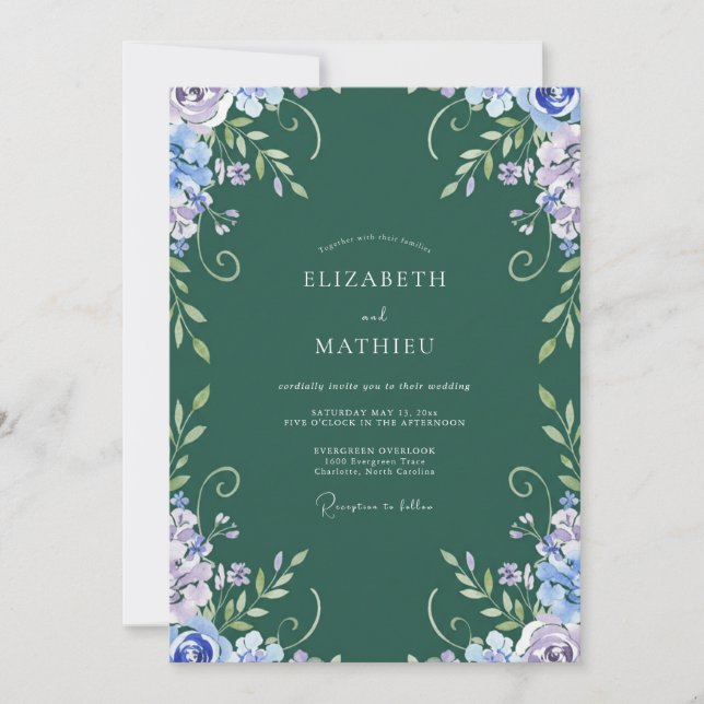 Emerald Lavender Vine Wedding Invitation (Front)