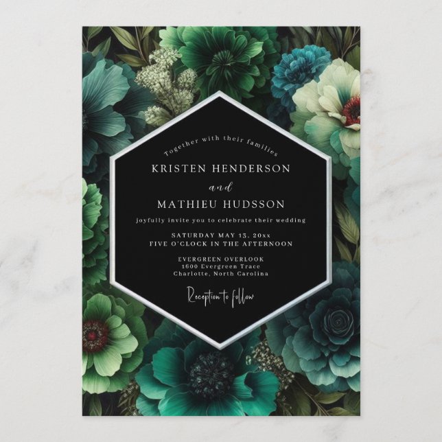 Emerald Lavish Floral Wedding Invitation (Front)