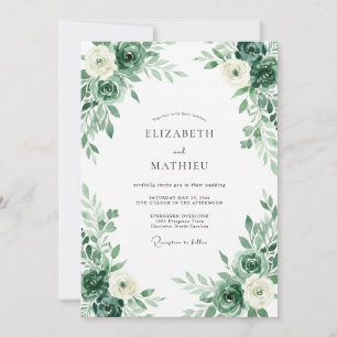 Emerald Leaf Blossom Wedding Invitation