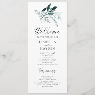 Emerald Leaf Greenery Foliage Watercolor Wedding Programme