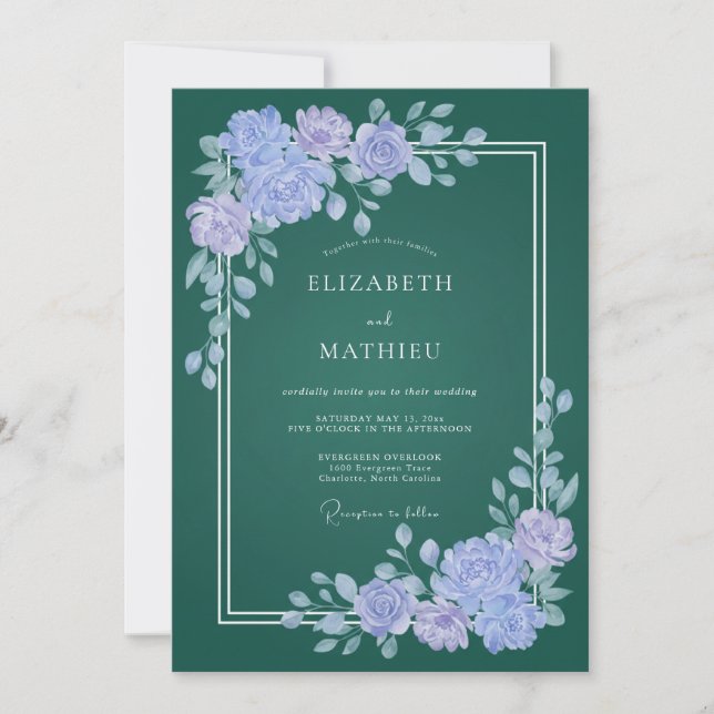 Emerald Lilac Petal Wedding Invitation (Front)