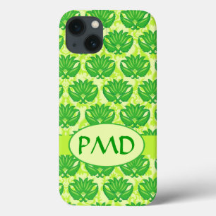 Emerald Lime Green Art Nouveau Damask Monogram iPhone 13 Case