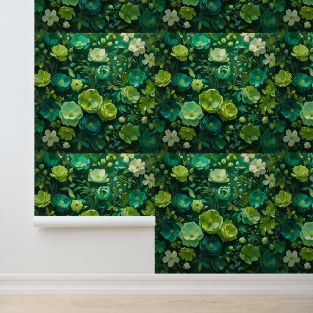 Emerald & Lime Green Floral Peel and Stick  Wallpaper (Application)