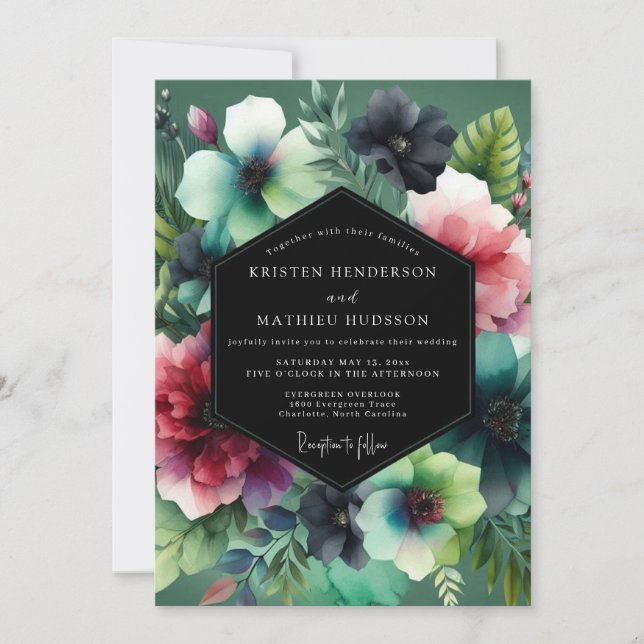 Emerald Luminous Flora Wedding Invitation (Front)
