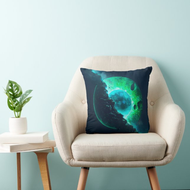 Emerald Lunar Core Cracking Open DALL-E AI Art Cushion (Chair)