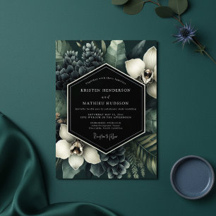 Emerald Lush Botanical Romance Wedding Invitation