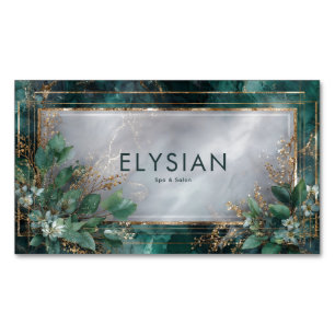 Emerald Marble Eucalyptus Gold Foliage Frame Magnetic Business Card