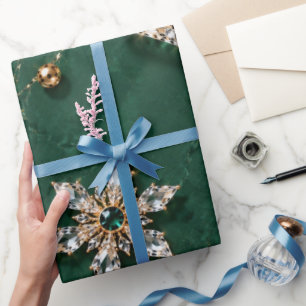 Emerald Marble Jewel Christmas Wrapping Paper