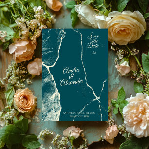 Emerald Marble Save the Date Wedding Card