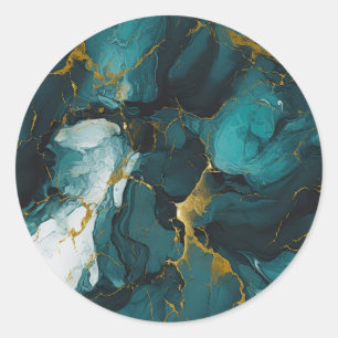 Emerald Marble with Golden Veins Classic Round Sticker