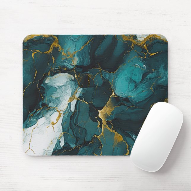 Emerald Marble with Golden Veins Mouse Mat (With Mouse)