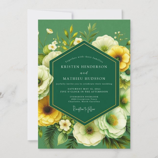 Emerald Marigold Bloom Wedding Invitation (Front)