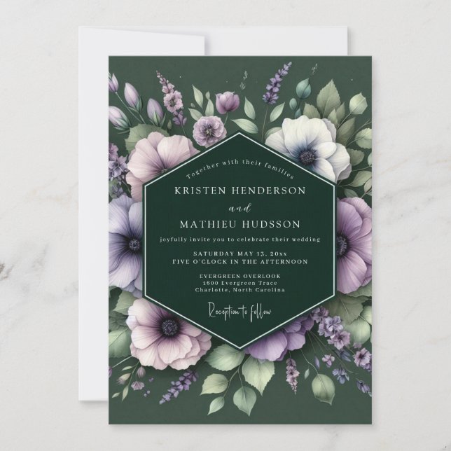 Emerald Mauve Anemone Wedding Invitation (Front)