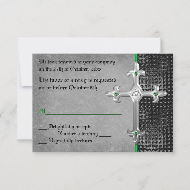 Emerald Mediaeval Celtic Cross RSVP Card (Front)