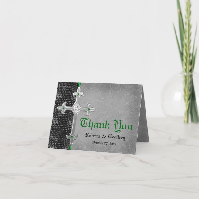 Emerald Mediaeval Celtic Cross Thank You Card (Front)