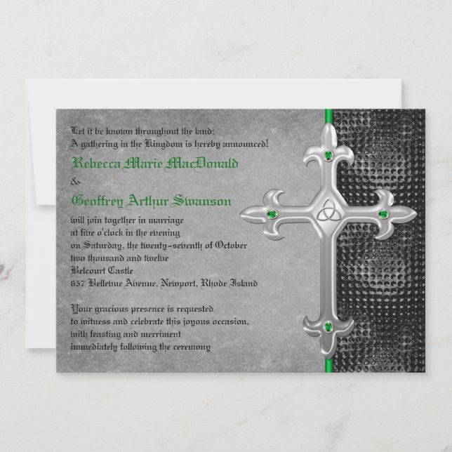 Emerald Mediaeval Celtic Cross Wedding Invitation (Front)