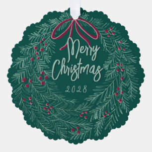 Emerald Merry Christmas Photo Wreath Tree Decoration Card